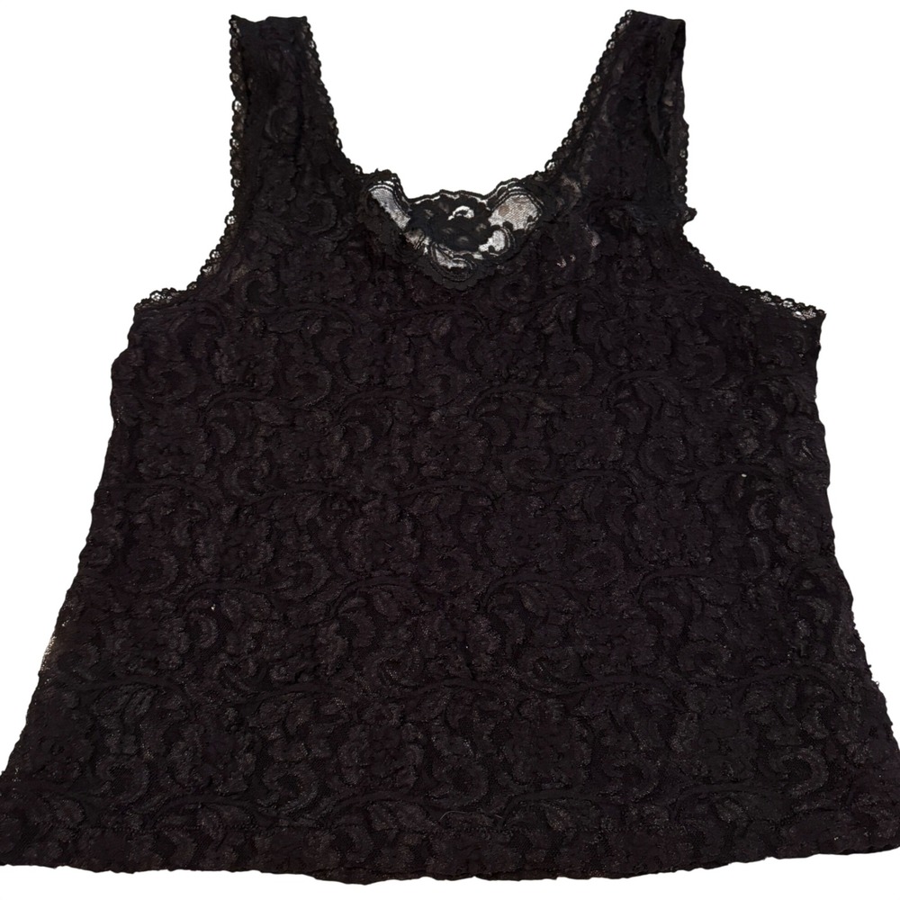 Heather Nicole Lace Tank Top Womens Size Medium Black Stretch Sheer Goth y2k